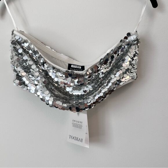Bardot Cosmic Silver Sequin Bandeau Tube Top US Size 6 - Picture 3 of 10